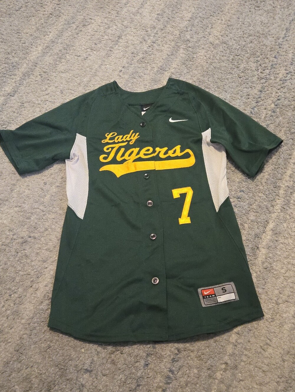 Nike Team Lady Tigers #7 Softball Baseball Jersey Womens Small S Green Yellow